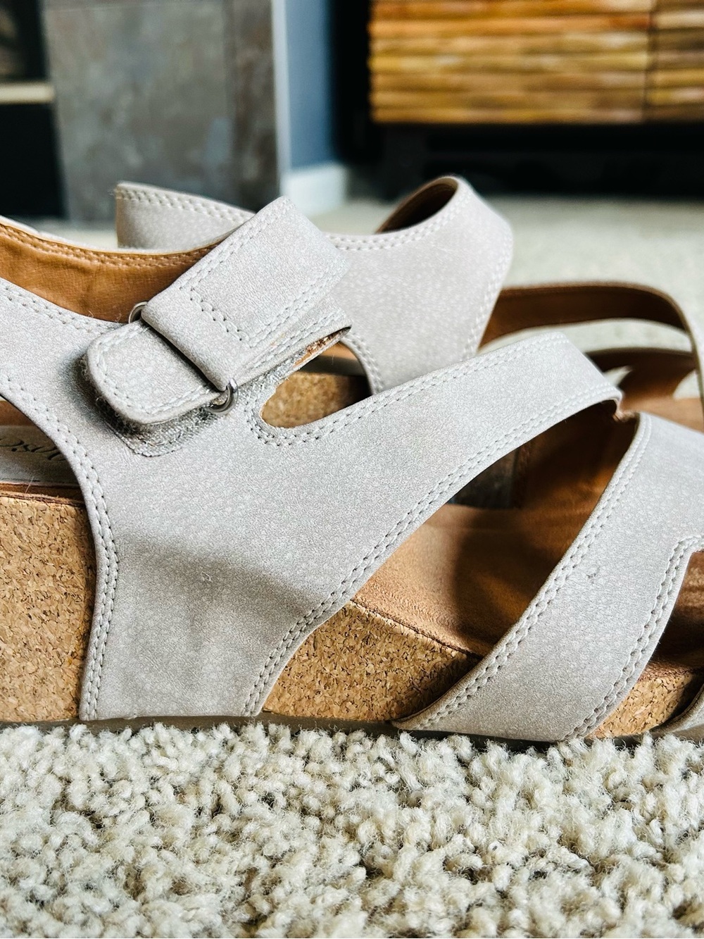 Comfort Cork Wedge Sandals in Light Beige - Adjustable Strappy Women’s Wedges